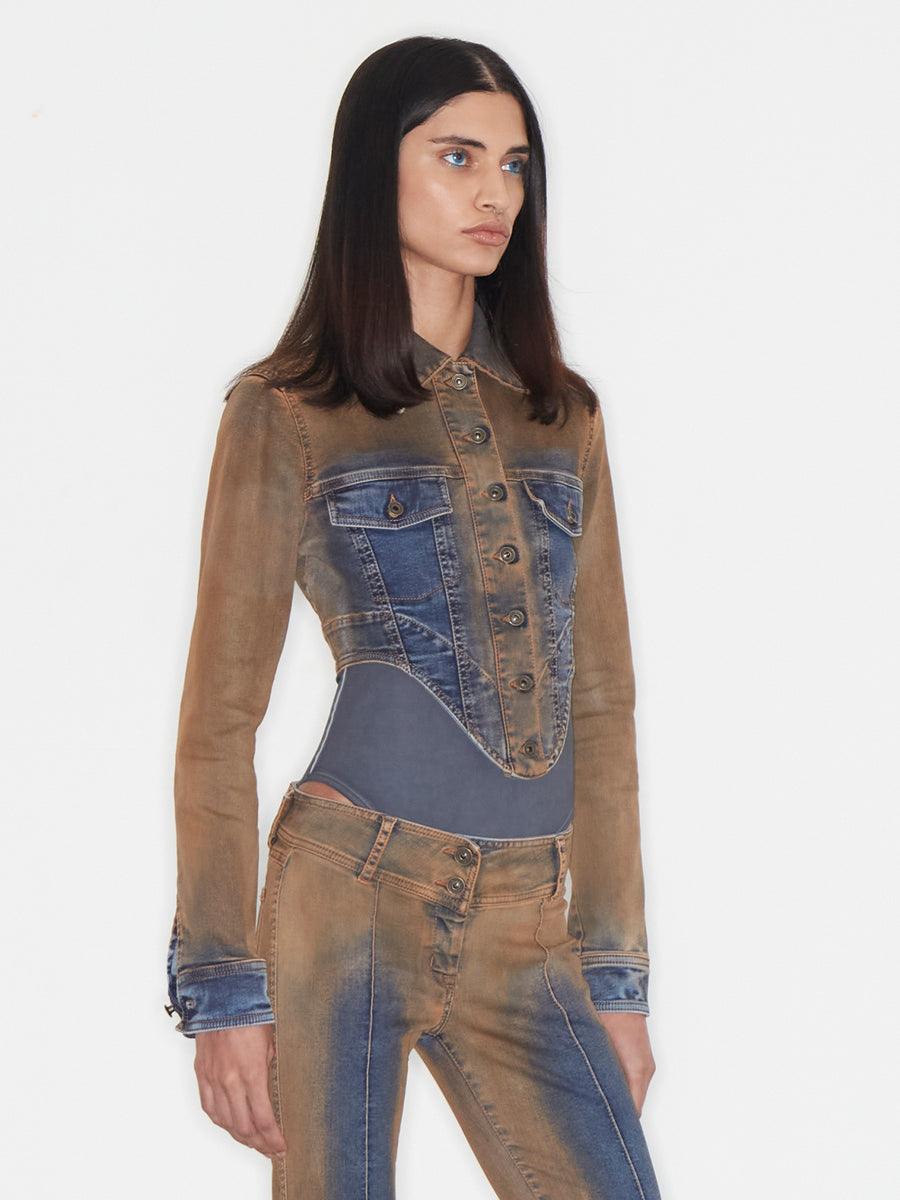 【KNWLS】 Harleyデニムジャケット Brown Harley Denim Jacket by KNWLS on Sale