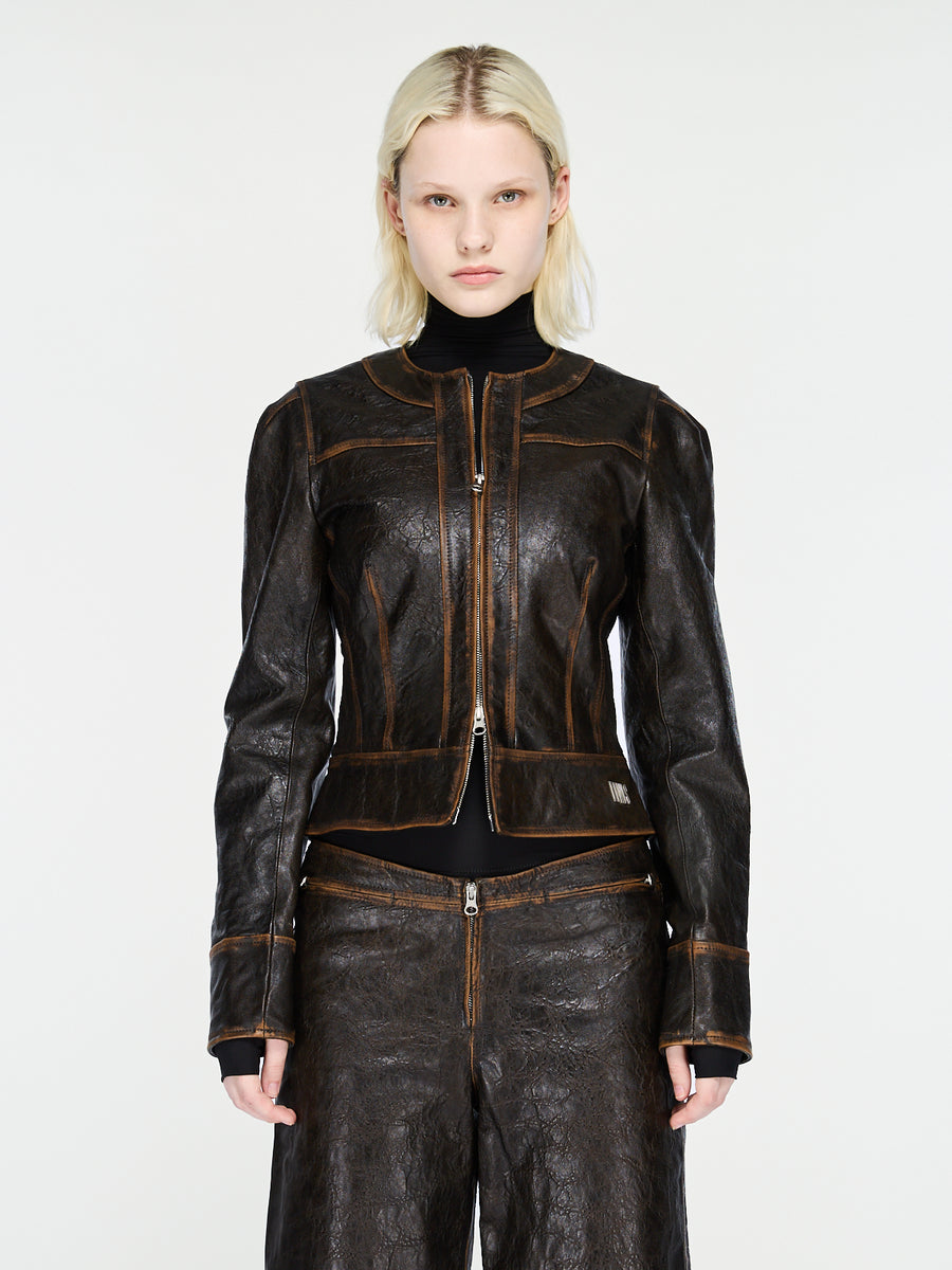 【関税込み】KNWLS ブラウン SLK レザーコート Brown SLK Leather Jacket by KNWLS on Sale