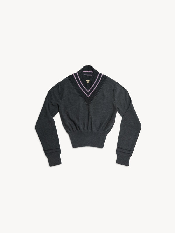Nora V Neck Charcoal Stripe