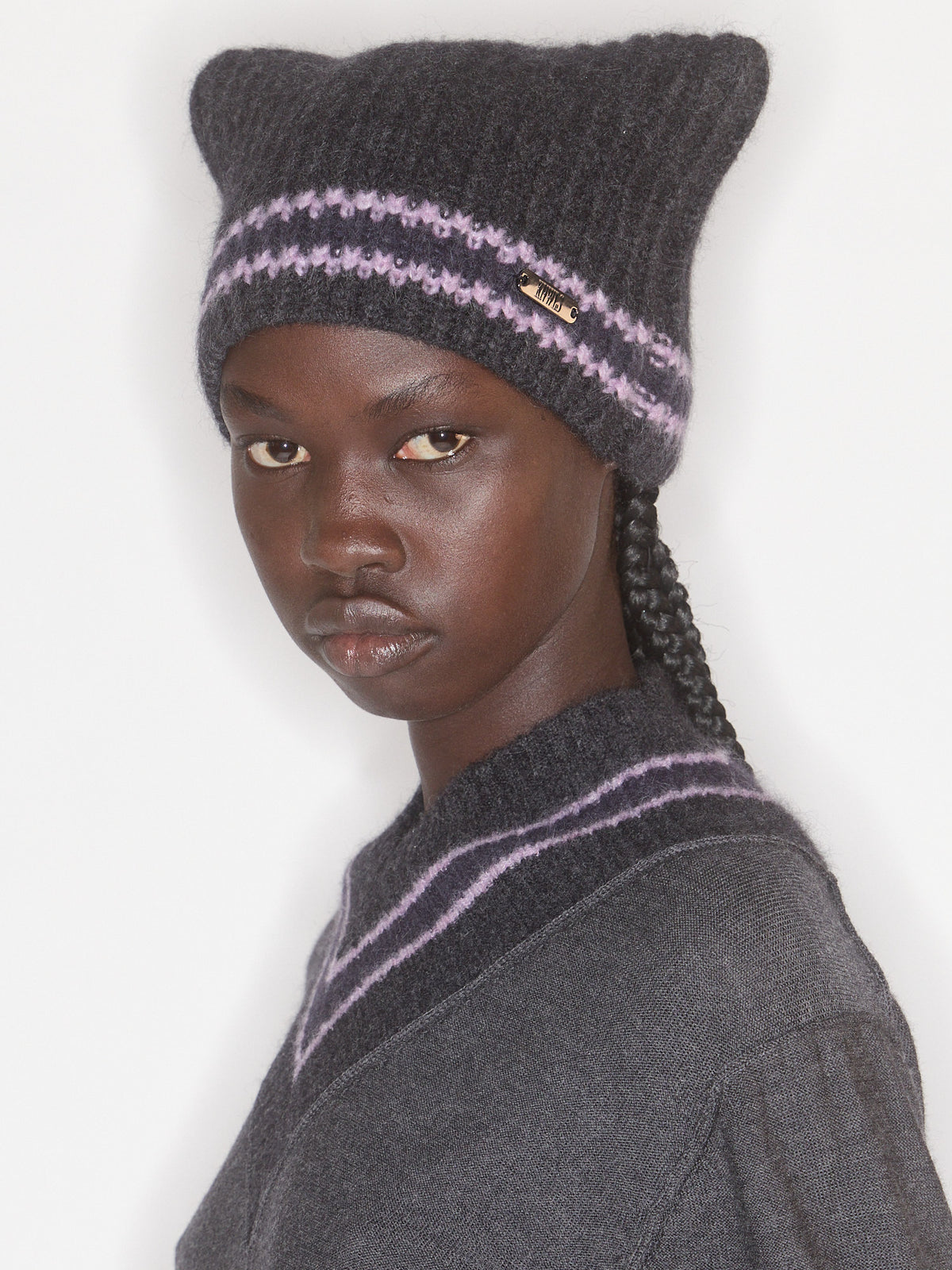 Precious Hat Charcoal Stripe