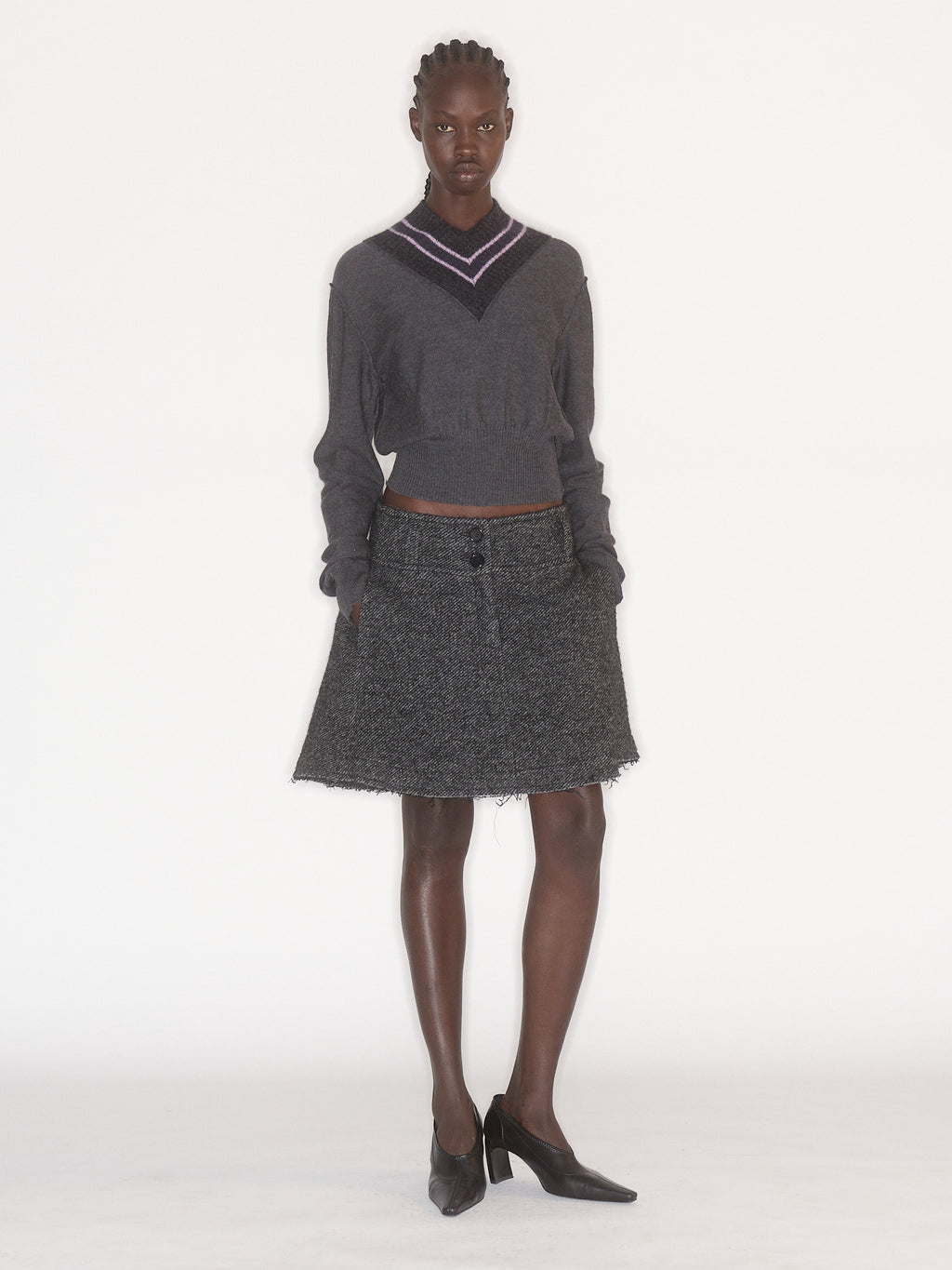 Nora V Neck Charcoal Stripe