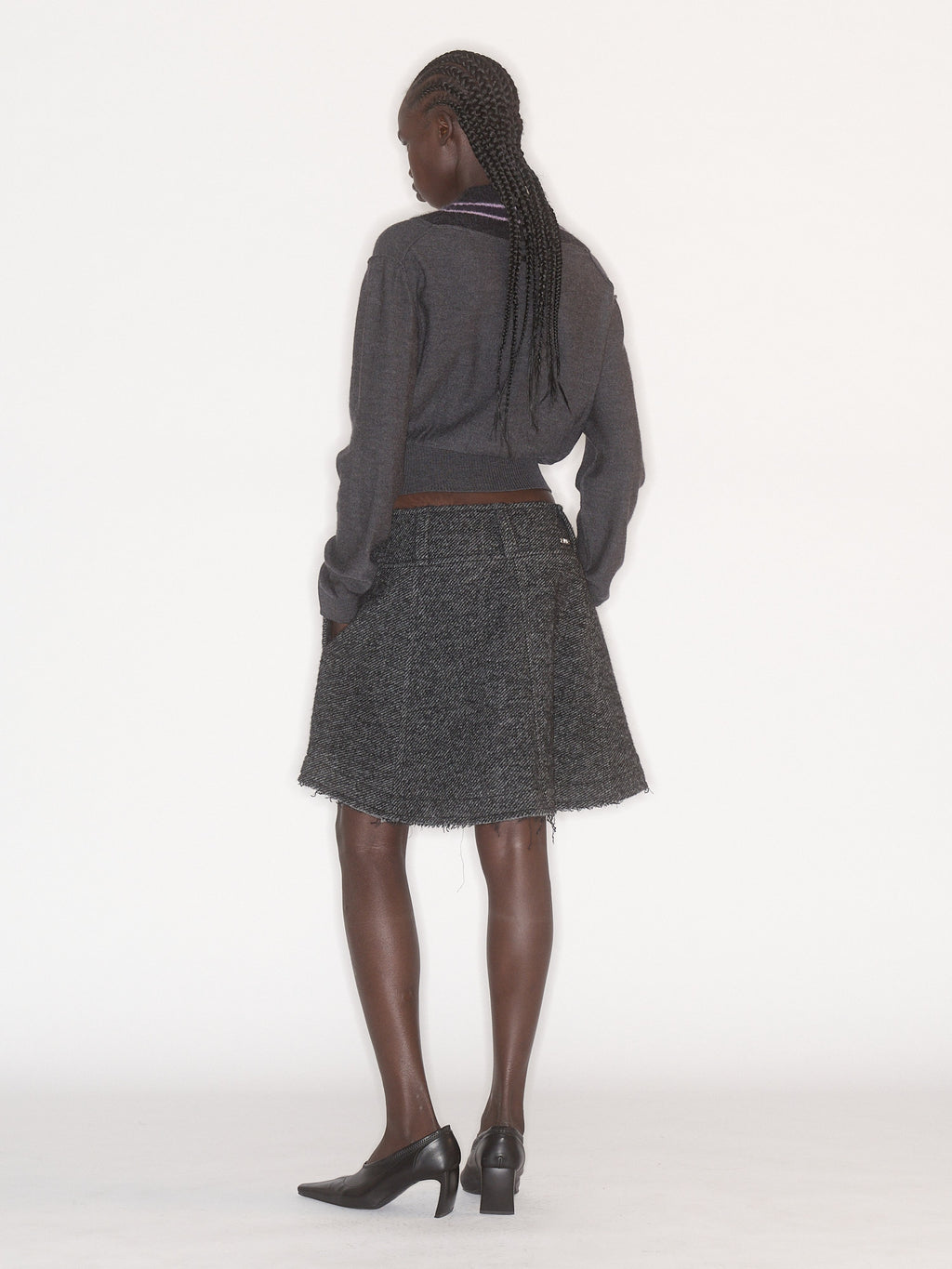 Nora V Neck Charcoal Stripe