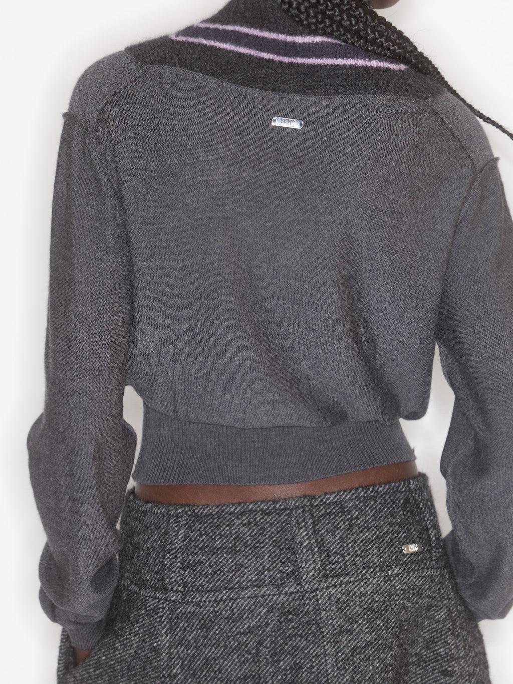 Nora V Neck Charcoal Stripe
