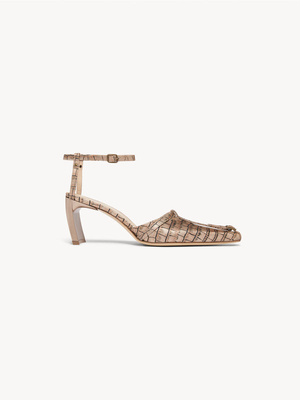 Serpent Buckle Mules Copper Croc