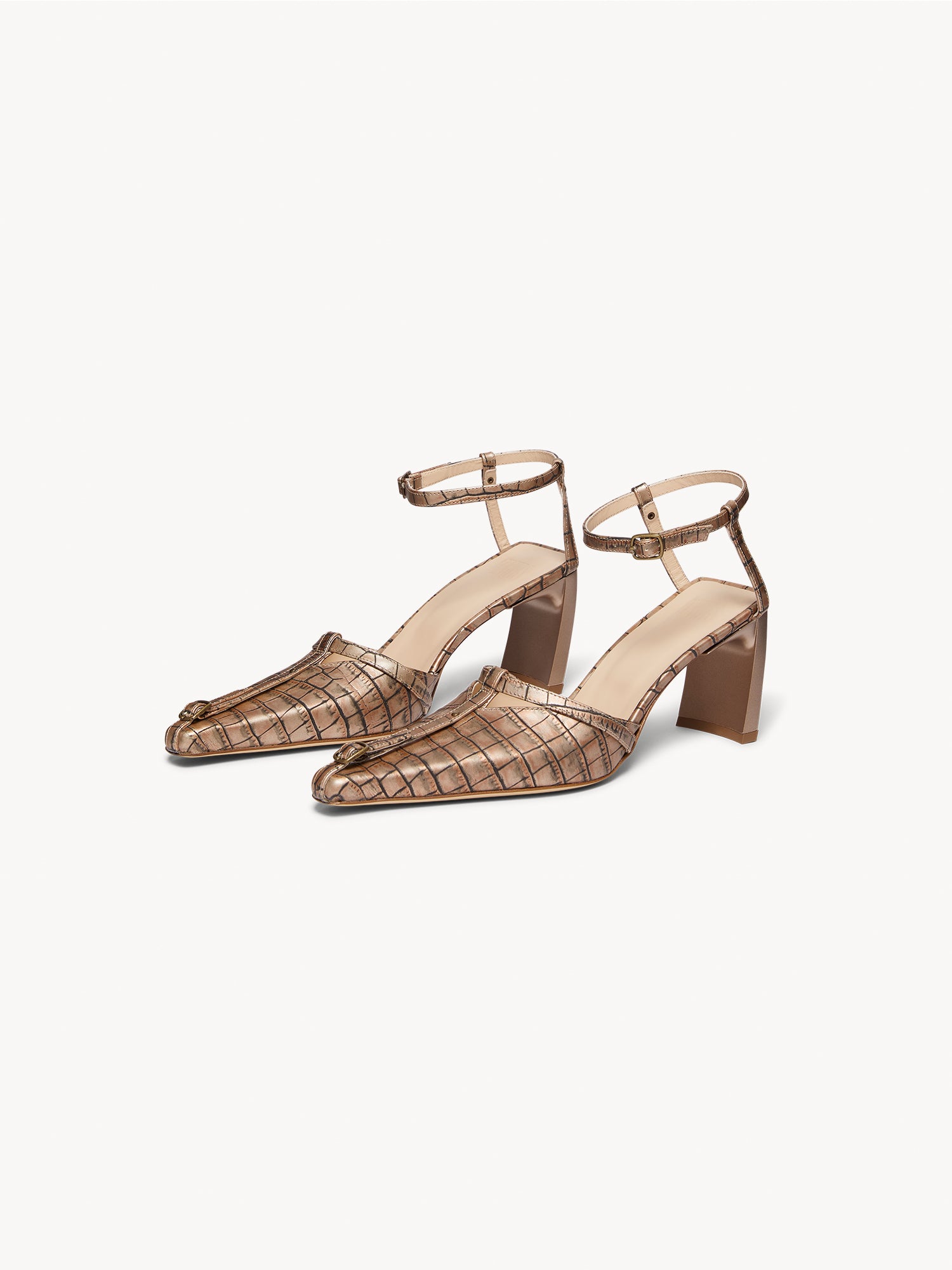 Serpent Buckle Mules Copper Croc