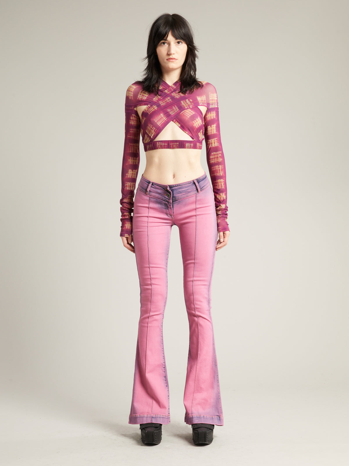 Anti Cross Over Top Acid Plaid Purple