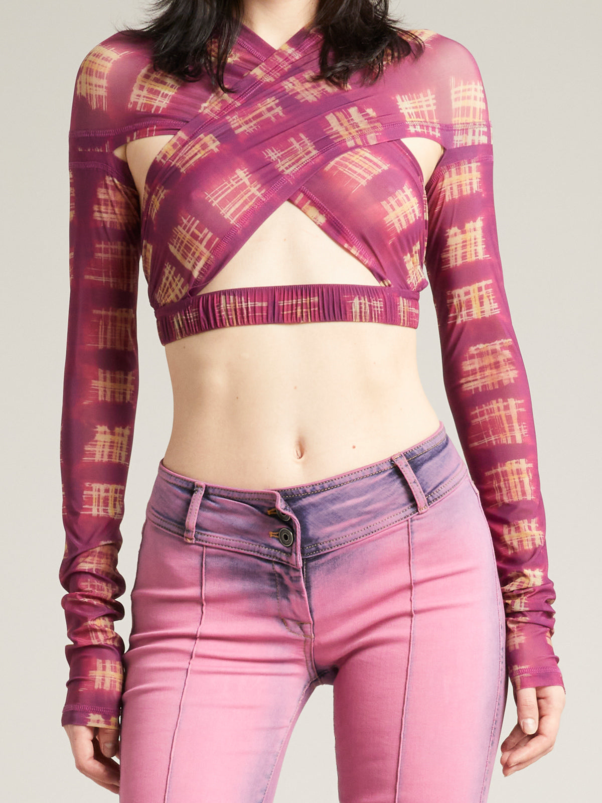 Anti Cross Over Top Acid Plaid Purple