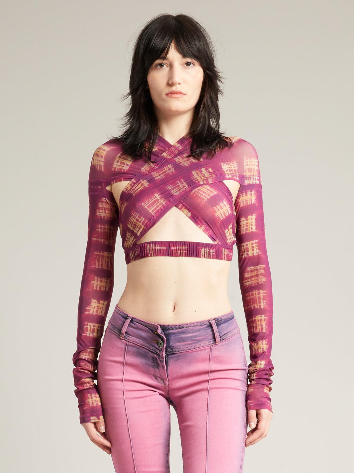 Anti Cross Over Top Acid Plaid Purple